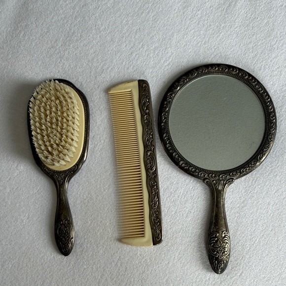 Vintage Silver Vanity Set with Mirror, Brush, and Comb - Picture 2 of 11